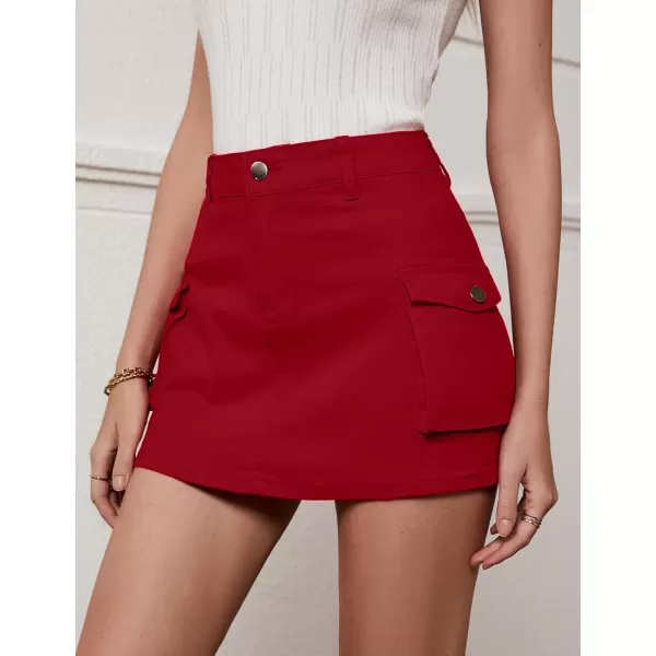 luvamia 2024 Cargo Shorts for Women Casual Summer Skorts Skirts High Waisted Mini Short Skort with Pockets Y2KTrue Red