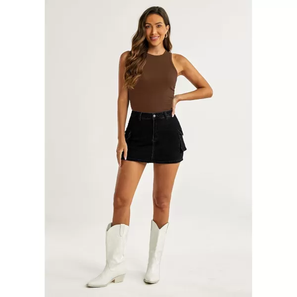 luvamia 2024 Cargo Shorts for Women Casual Summer Skorts Skirts High Waisted Mini Short Skort with Pockets Y2KWashed Black