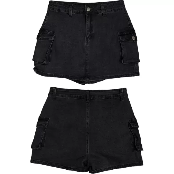 luvamia 2024 Cargo Shorts for Women Casual Summer Skorts Skirts High Waisted Mini Short Skort with Pockets Y2KWashed Black