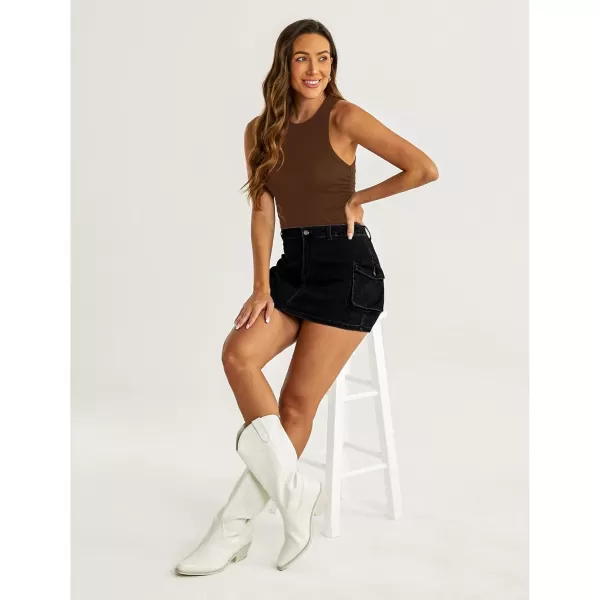 luvamia 2024 Cargo Shorts for Women Casual Summer Skorts Skirts High Waisted Mini Short Skort with Pockets Y2KWashed Black