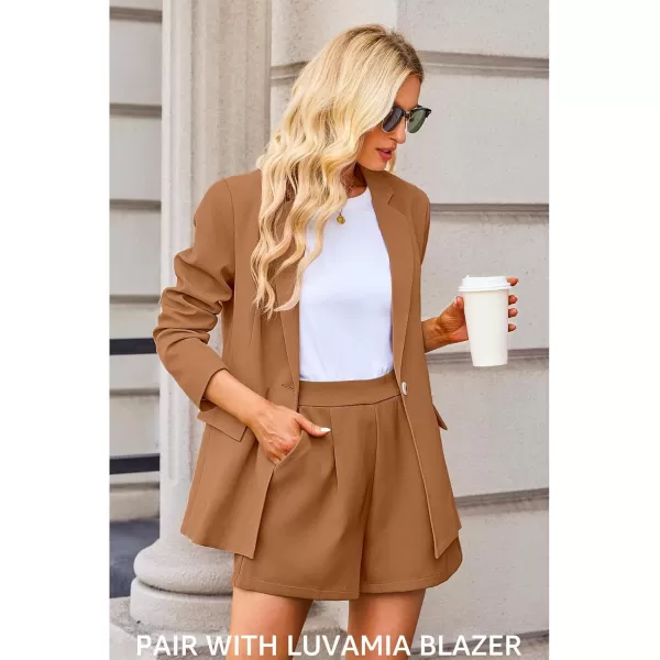 luvamia 2024 Dress Shorts for Women High Waisted Business Casual Outfits for Work Summer Pleated Short Dressy ShortsAlmond Brown