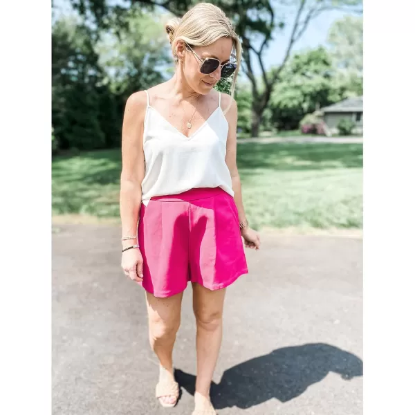 luvamia 2024 Dress Shorts for Women High Waisted Business Casual Outfits for Work Summer Pleated Short Dressy ShortsHot Pink