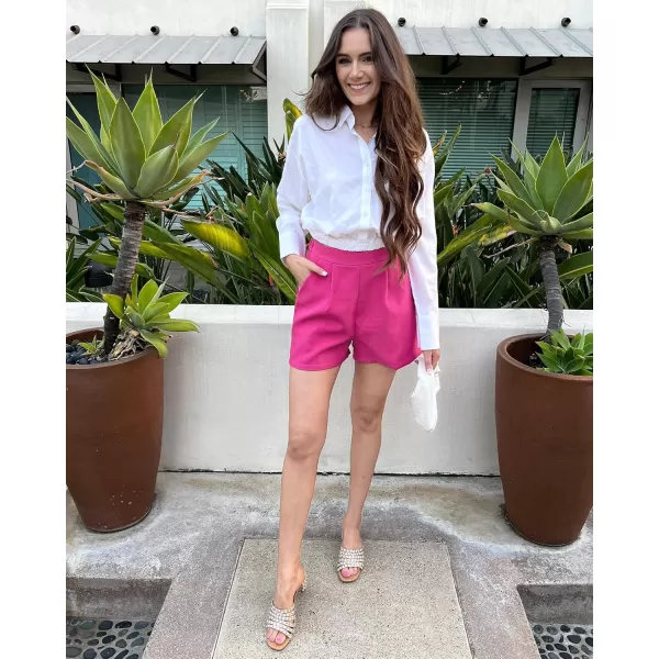 luvamia 2024 Dress Shorts for Women High Waisted Business Casual Outfits for Work Summer Pleated Short Dressy ShortsHot Pink