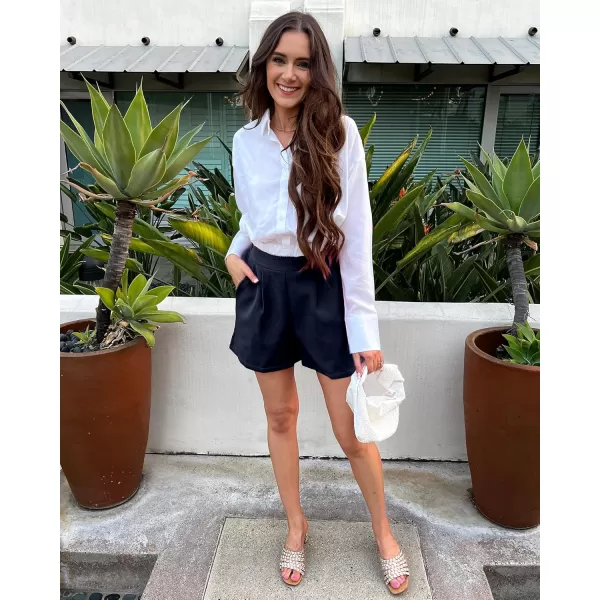 luvamia 2024 Dress Shorts for Women High Waisted Business Casual Outfits for Work Summer Pleated Short Dressy ShortsNavy Blue