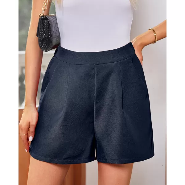 luvamia 2024 Dress Shorts for Women High Waisted Business Casual Outfits for Work Summer Pleated Short Dressy ShortsNavy Blue