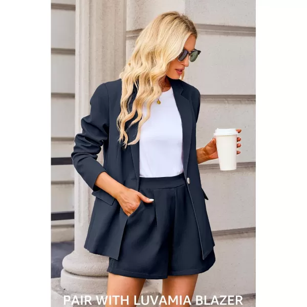 luvamia 2024 Dress Shorts for Women High Waisted Business Casual Outfits for Work Summer Pleated Short Dressy ShortsNavy Blue