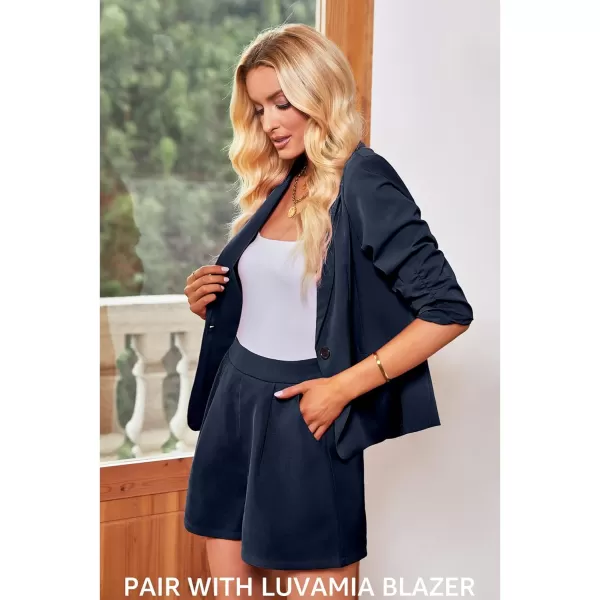 luvamia 2024 Dress Shorts for Women High Waisted Business Casual Outfits for Work Summer Pleated Short Dressy ShortsNavy Blue