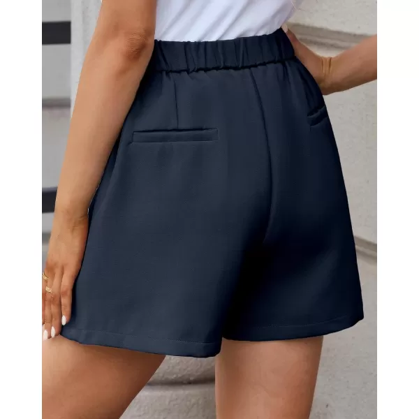 luvamia 2024 Dress Shorts for Women High Waisted Business Casual Outfits for Work Summer Pleated Short Dressy ShortsNavy Blue