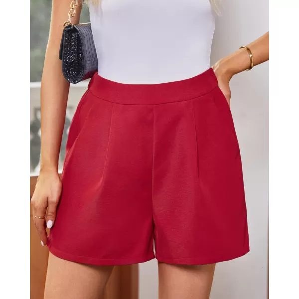 luvamia 2024 Dress Shorts for Women High Waisted Business Casual Outfits for Work Summer Pleated Short Dressy ShortsTrue Red