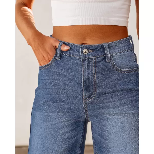 luvamia Bermuda Jean Shorts for Women High Waisted Trendy Stretchy Denim Shorts Knee Length Cutoff Loose Fit Long ShortsBay Blue