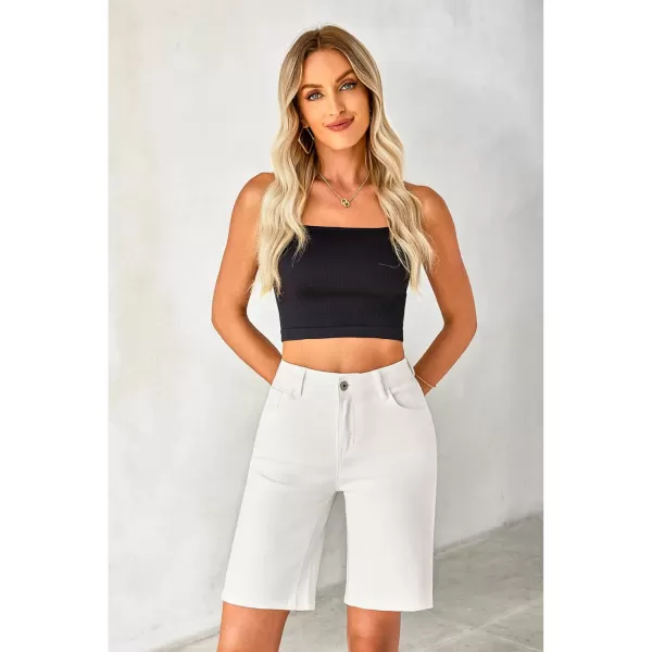 luvamia Bermuda Jean Shorts for Women High Waisted Trendy Stretchy Denim Shorts Knee Length Cutoff Loose Fit Long ShortsCream White