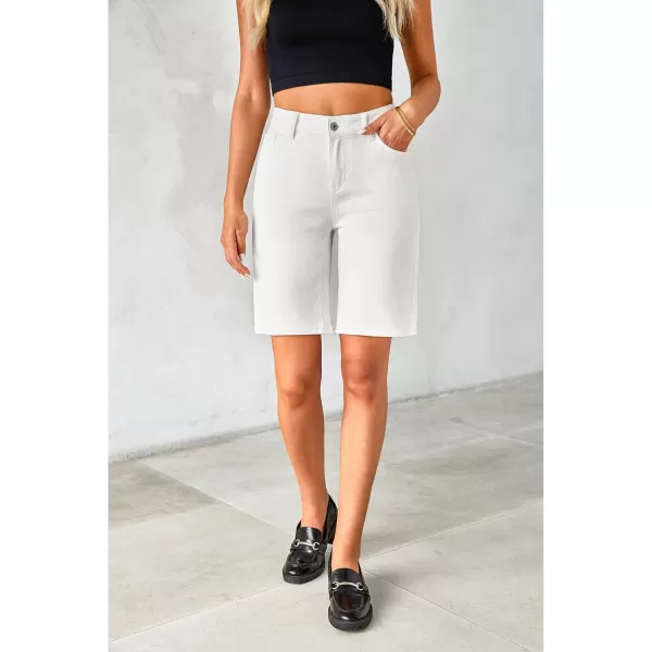 luvamia Bermuda Jean Shorts for Women High Waisted Trendy Stretchy Denim Shorts Knee Length Cutoff Loose Fit Long ShortsCream White
