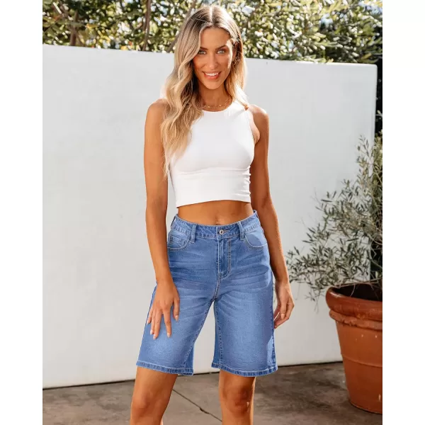 luvamia Bermuda Jean Shorts for Women High Waisted Trendy Stretchy Denim Shorts Knee Length Cutoff Loose Fit Long ShortsMedium Blue