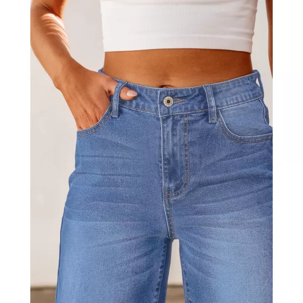 luvamia Bermuda Jean Shorts for Women High Waisted Trendy Stretchy Denim Shorts Knee Length Cutoff Loose Fit Long ShortsMedium Blue