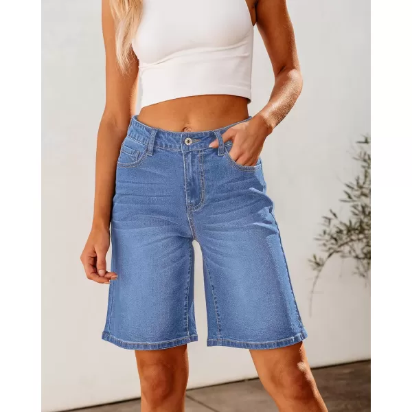 luvamia Bermuda Jean Shorts for Women High Waisted Trendy Stretchy Denim Shorts Knee Length Cutoff Loose Fit Long ShortsMedium Blue