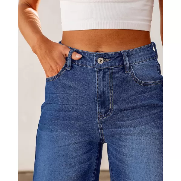 luvamia Bermuda Jean Shorts for Women High Waisted Trendy Stretchy Denim Shorts Knee Length Cutoff Loose Fit Long ShortsNightfall Blue