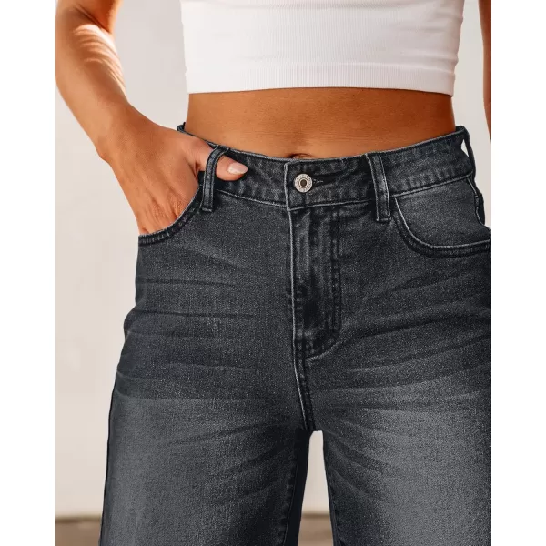 luvamia Bermuda Jean Shorts for Women High Waisted Trendy Stretchy Denim Shorts Knee Length Cutoff Loose Fit Long ShortsWashed Black