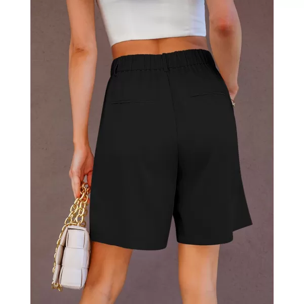 luvamia Bermuda Shorts for Women Dressy Casual High Waisted Summer Work Elastic Waist Pleated Dress Shorts with PocketsBlack