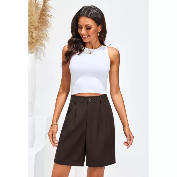 luvamia Bermuda Shorts for Women Dressy Casual High Waisted Summer Work Elastic Waist Pleated Dress Shorts with PocketsChocolate Brown