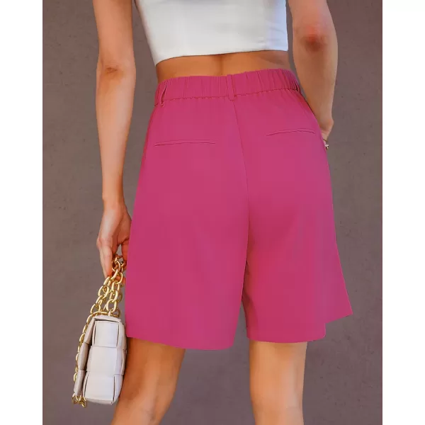 luvamia Bermuda Shorts for Women Dressy Casual High Waisted Summer Work Elastic Waist Pleated Dress Shorts with PocketsHot Pink