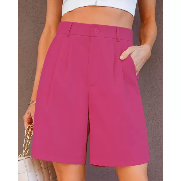 luvamia Bermuda Shorts for Women Dressy Casual High Waisted Summer Work Elastic Waist Pleated Dress Shorts with PocketsHot Pink