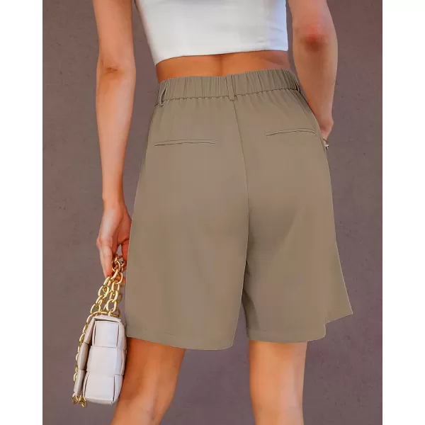 luvamia Bermuda Shorts for Women Dressy Casual High Waisted Summer Work Elastic Waist Pleated Dress Shorts with PocketsKhaki