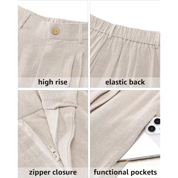 luvamia Bermuda Shorts for Women High Waisted Linen Dressy Casual Pleated Wide Leg Summer Shorts with Elastic WaistBeige