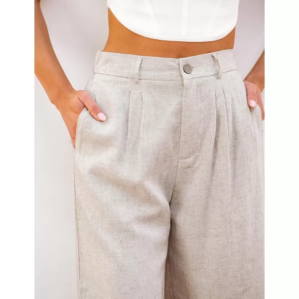 luvamia Bermuda Shorts for Women High Waisted Linen Dressy Casual Pleated Wide Leg Summer Shorts with Elastic WaistBeige