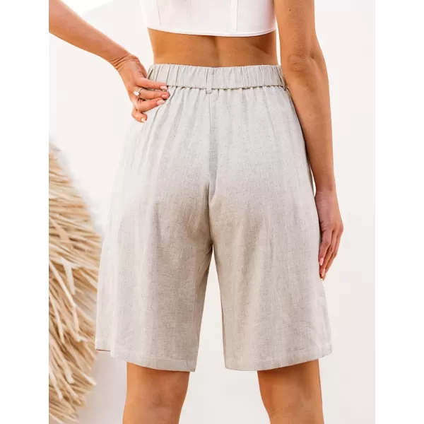 luvamia Bermuda Shorts for Women High Waisted Linen Dressy Casual Pleated Wide Leg Summer Shorts with Elastic WaistBeige