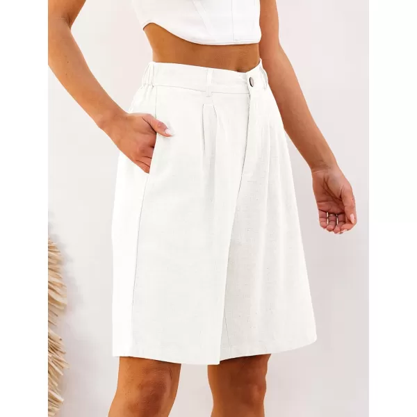 luvamia Bermuda Shorts for Women High Waisted Linen Dressy Casual Pleated Wide Leg Summer Shorts with Elastic WaistCream White