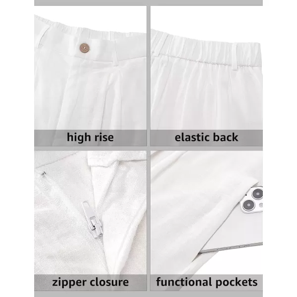 luvamia Bermuda Shorts for Women High Waisted Linen Dressy Casual Pleated Wide Leg Summer Shorts with Elastic WaistCream White