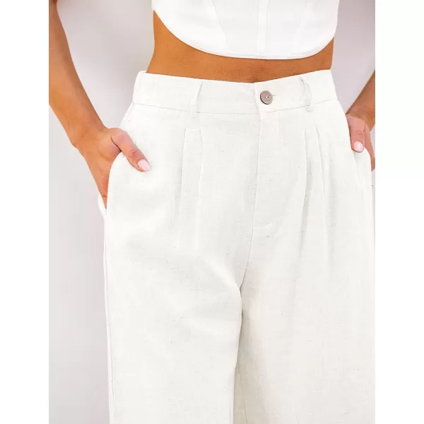 luvamia Bermuda Shorts for Women High Waisted Linen Dressy Casual Pleated Wide Leg Summer Shorts with Elastic WaistCream White