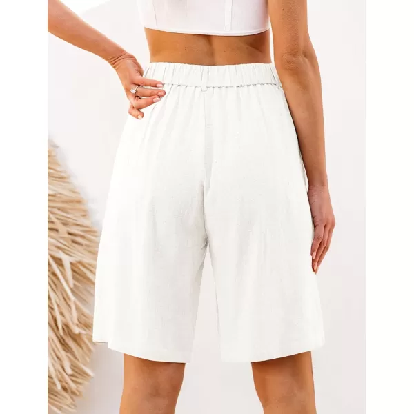 luvamia Bermuda Shorts for Women High Waisted Linen Dressy Casual Pleated Wide Leg Summer Shorts with Elastic WaistCream White