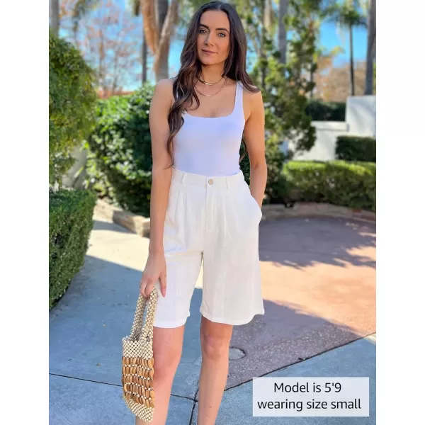 luvamia Bermuda Shorts for Women High Waisted Linen Dressy Casual Pleated Wide Leg Summer Shorts with Elastic WaistCream White