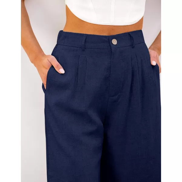 luvamia Bermuda Shorts for Women High Waisted Linen Dressy Casual Pleated Wide Leg Summer Shorts with Elastic WaistDark Blue