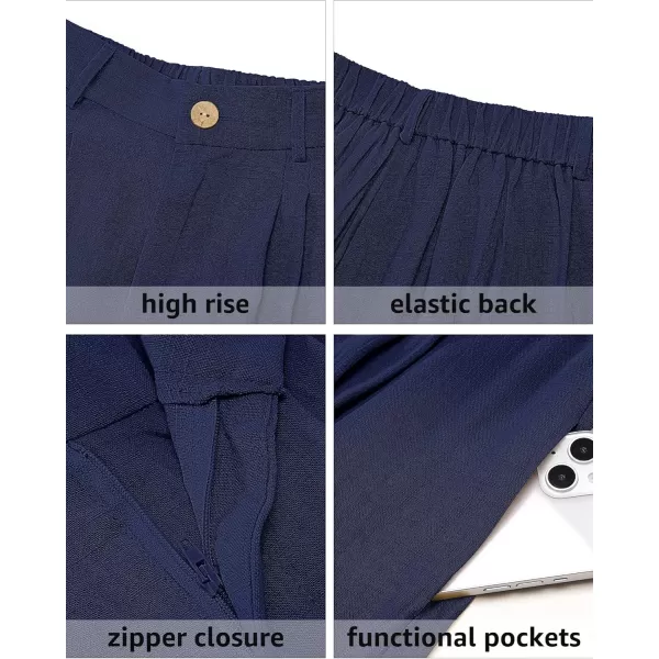 luvamia Bermuda Shorts for Women High Waisted Linen Dressy Casual Pleated Wide Leg Summer Shorts with Elastic WaistDark Blue