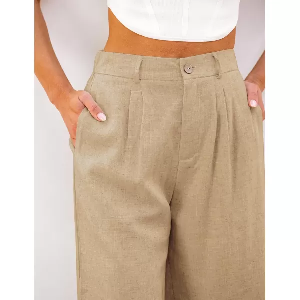 luvamia Bermuda Shorts for Women High Waisted Linen Dressy Casual Pleated Wide Leg Summer Shorts with Elastic WaistKhaki