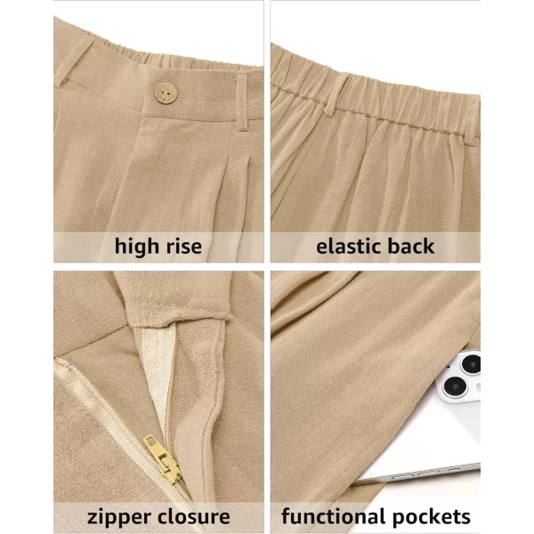 luvamia Bermuda Shorts for Women High Waisted Linen Dressy Casual Pleated Wide Leg Summer Shorts with Elastic WaistKhaki
