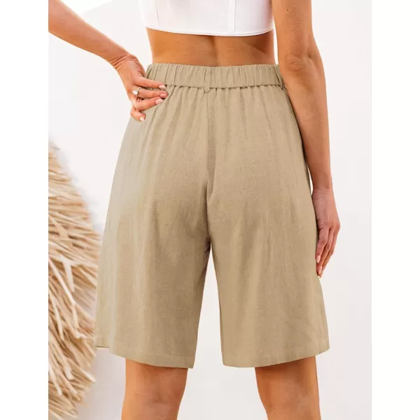 luvamia Bermuda Shorts for Women High Waisted Linen Dressy Casual Pleated Wide Leg Summer Shorts with Elastic WaistKhaki