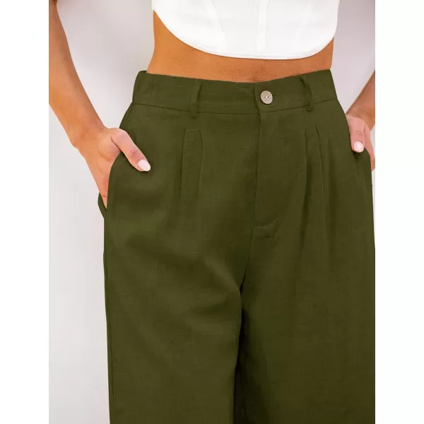 luvamia Bermuda Shorts for Women High Waisted Linen Dressy Casual Pleated Wide Leg Summer Shorts with Elastic WaistOlive Green
