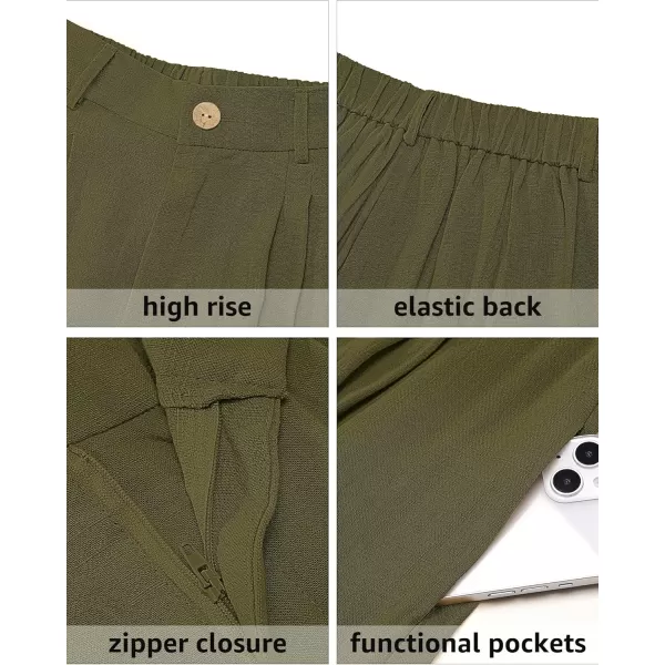 luvamia Bermuda Shorts for Women High Waisted Linen Dressy Casual Pleated Wide Leg Summer Shorts with Elastic WaistOlive Green