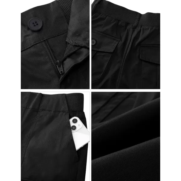 luvamia Cargo Shorts for Women Casual Summer High Waisted Chino Shorts Ribbed Elastic Waist Utility Pockets Comfy ShortsBlack