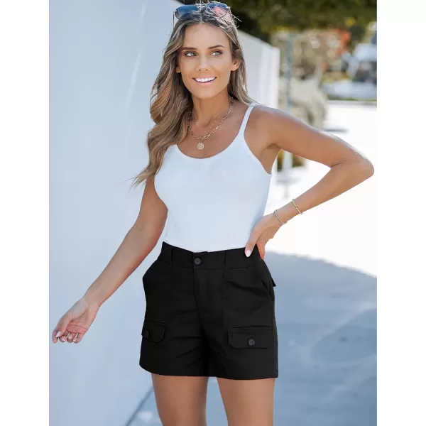 luvamia Cargo Shorts for Women Casual Summer High Waisted Chino Shorts Ribbed Elastic Waist Utility Pockets Comfy ShortsBlack