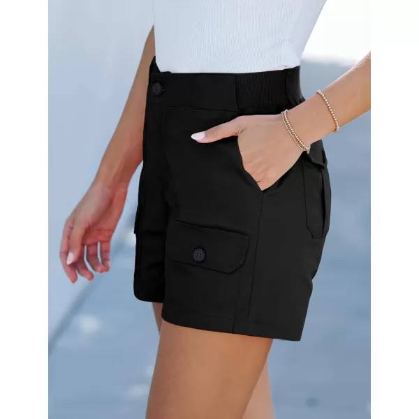 luvamia Cargo Shorts for Women Casual Summer High Waisted Chino Shorts Ribbed Elastic Waist Utility Pockets Comfy ShortsBlack