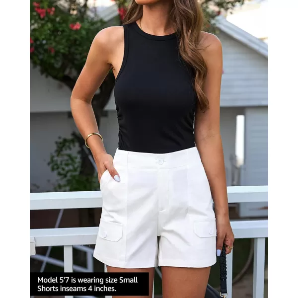 luvamia Cargo Shorts for Women Casual Summer High Waisted Chino Shorts Ribbed Elastic Waist Utility Pockets Comfy ShortsCream White