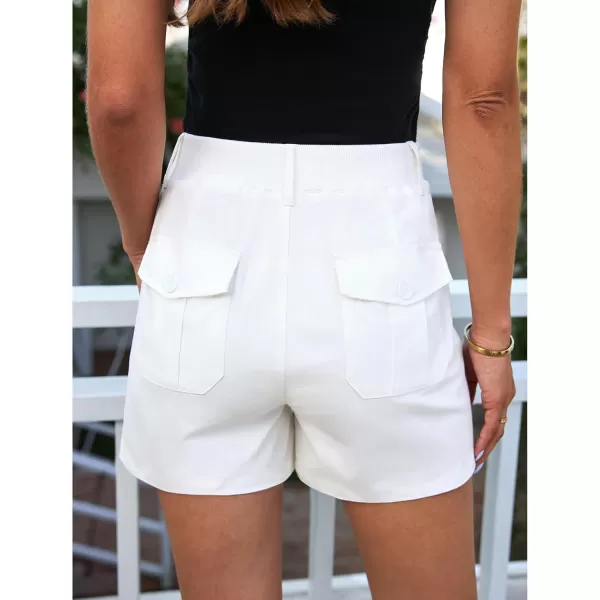 luvamia Cargo Shorts for Women Casual Summer High Waisted Chino Shorts Ribbed Elastic Waist Utility Pockets Comfy ShortsCream White