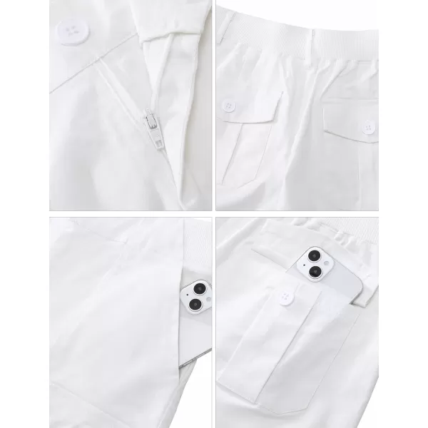 luvamia Cargo Shorts for Women Casual Summer High Waisted Chino Shorts Ribbed Elastic Waist Utility Pockets Comfy ShortsCream White