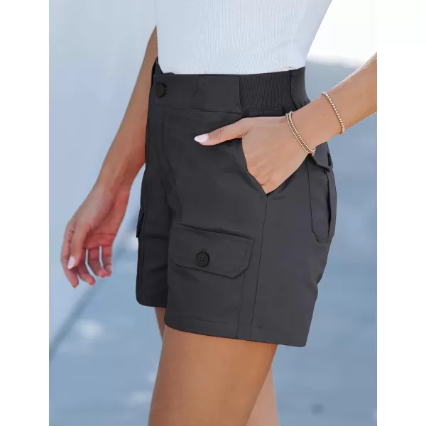 luvamia Cargo Shorts for Women Casual Summer High Waisted Chino Shorts Ribbed Elastic Waist Utility Pockets Comfy ShortsGray