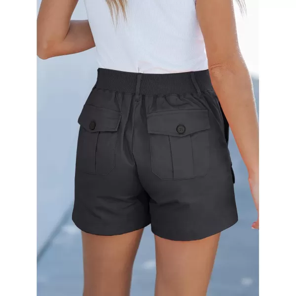 luvamia Cargo Shorts for Women Casual Summer High Waisted Chino Shorts Ribbed Elastic Waist Utility Pockets Comfy ShortsGray