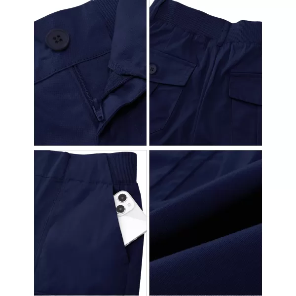 luvamia Cargo Shorts for Women Casual Summer High Waisted Chino Shorts Ribbed Elastic Waist Utility Pockets Comfy ShortsNavy Blue